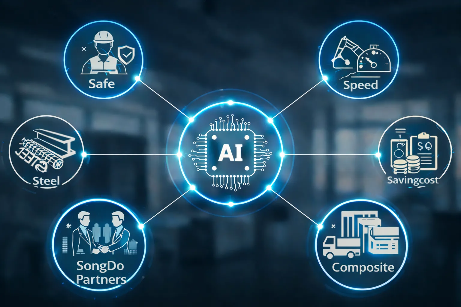 AI Construction Diagram (Speed, Savingcost, Safe, Composite, Steel, Concrete, SongDo Partners)